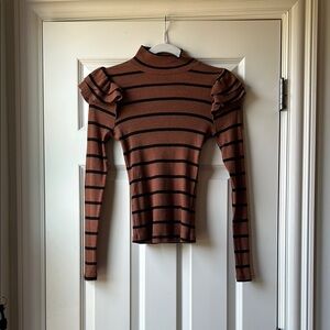 Anthropologie Brown and Black Striped Blouse